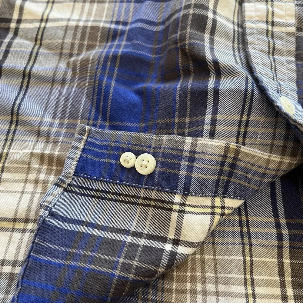 Vintage Ralph Lauren Mens XL Plaid Check Button Down Long Sleeve Shirt Blue